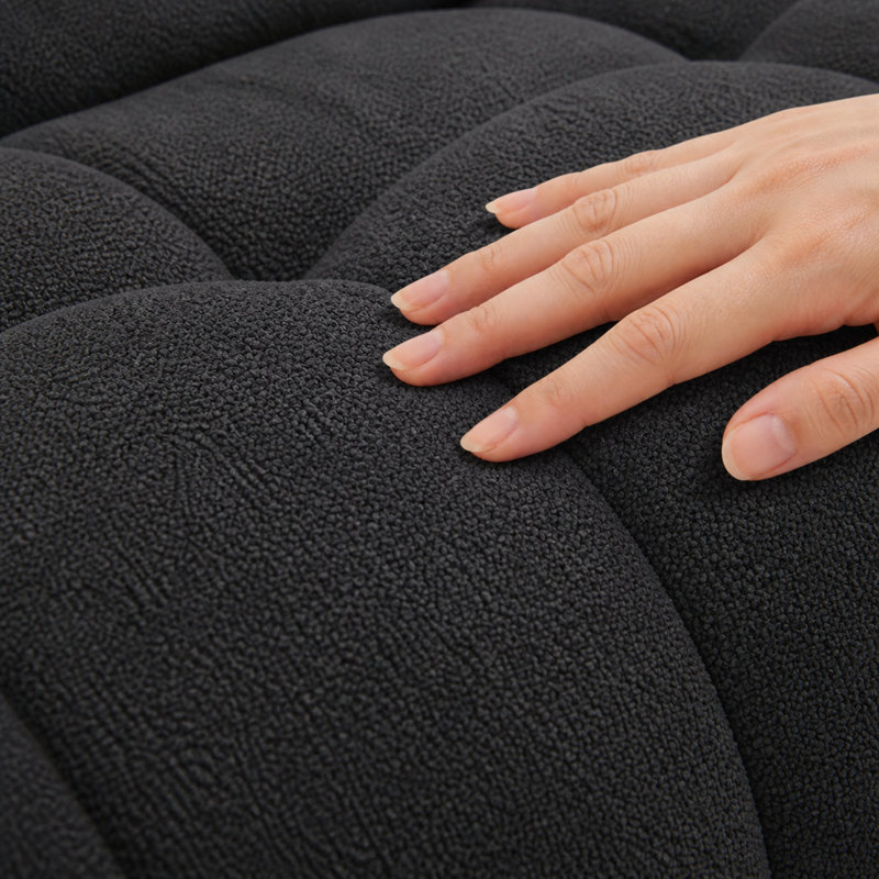 Pouf géant en chenille noire de 168 cm - Canapé deux places avec coussins, canapé en mousse confortable, Black