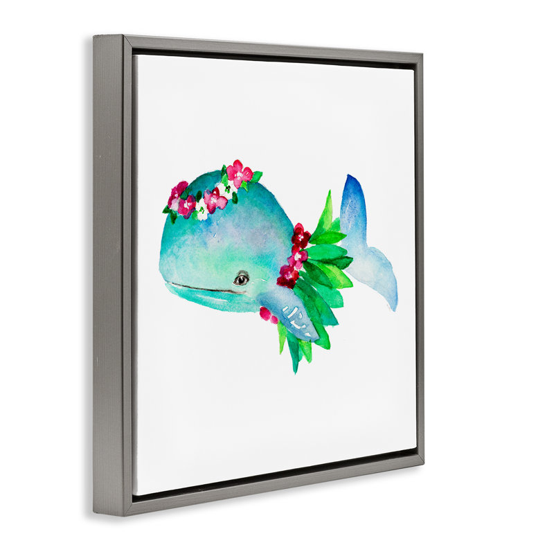 «Hula Skirt Whale» par Lanie Loreth, H 18 po x l 18 po, Cadre flottant gris lustré
