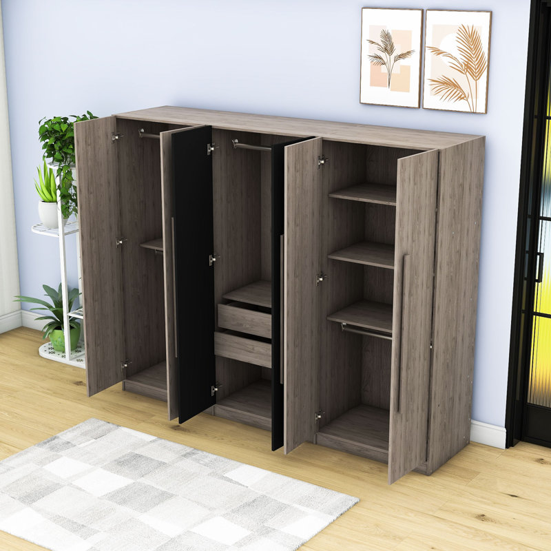 Rangement garde-robe en bois 6 portes avec 2 tiroirs