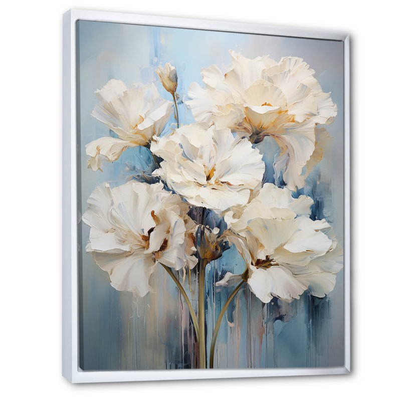 " Minimalism Carnations Bouquet ", 44" H x 34" W x 1.5" D, White Floater Frame