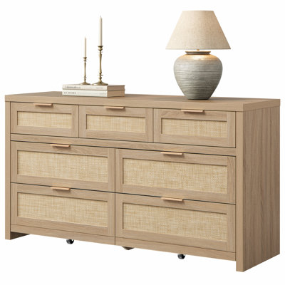 Chada 56.88" W Bohemian Rattan 7-Drawer Dresser With Ample Storage