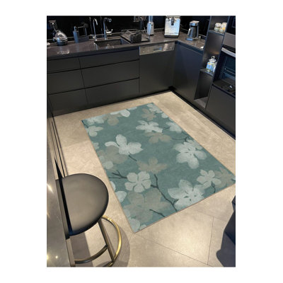 Green Leaf Modern Geometric Woven Base Rug