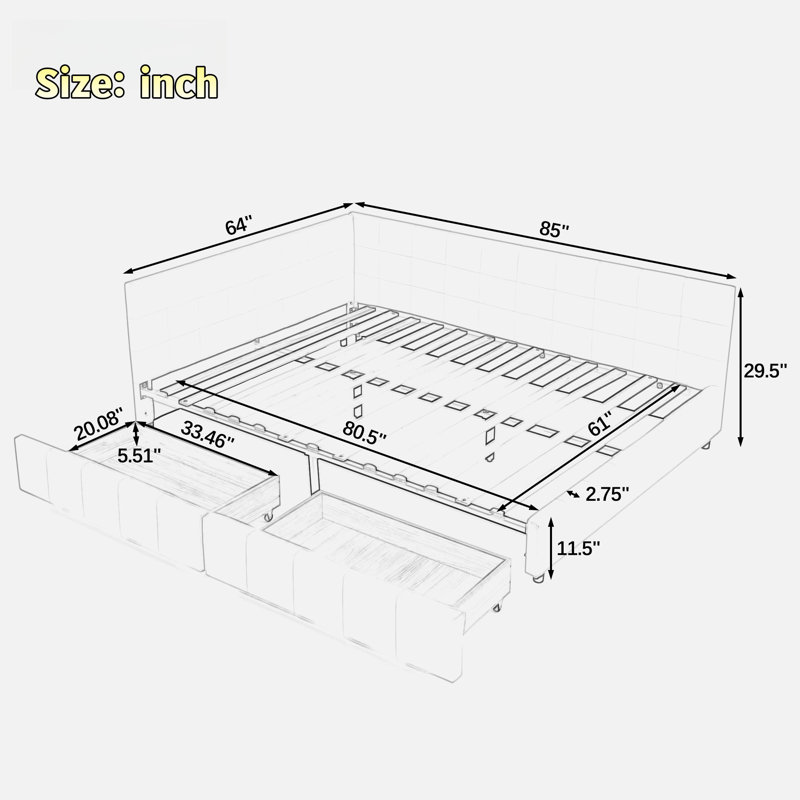 Bed With 2 Drawers, Black