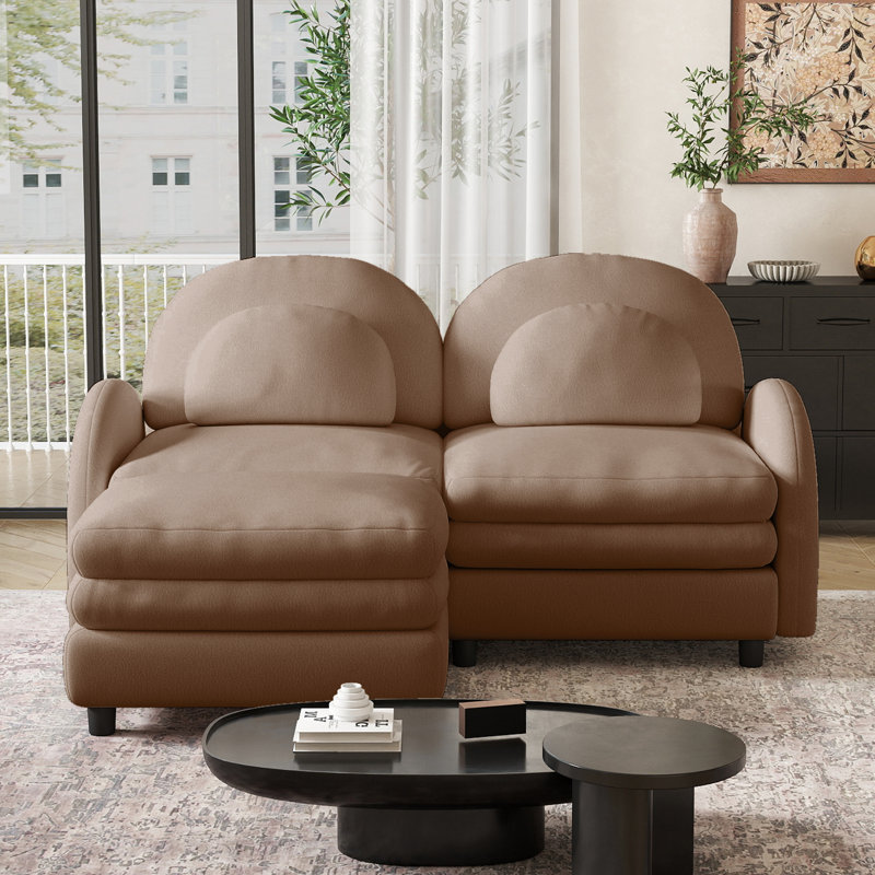 Canapé-lit en forme de causeuse avec repose-pieds, canapé large et profond avec nuage, dossier incurvé modulaire et accoudoirs pour le salon