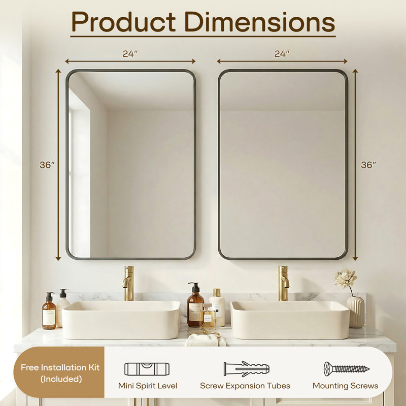 Miroir mural 36 po H x 24 po, Black, 36" x 24"