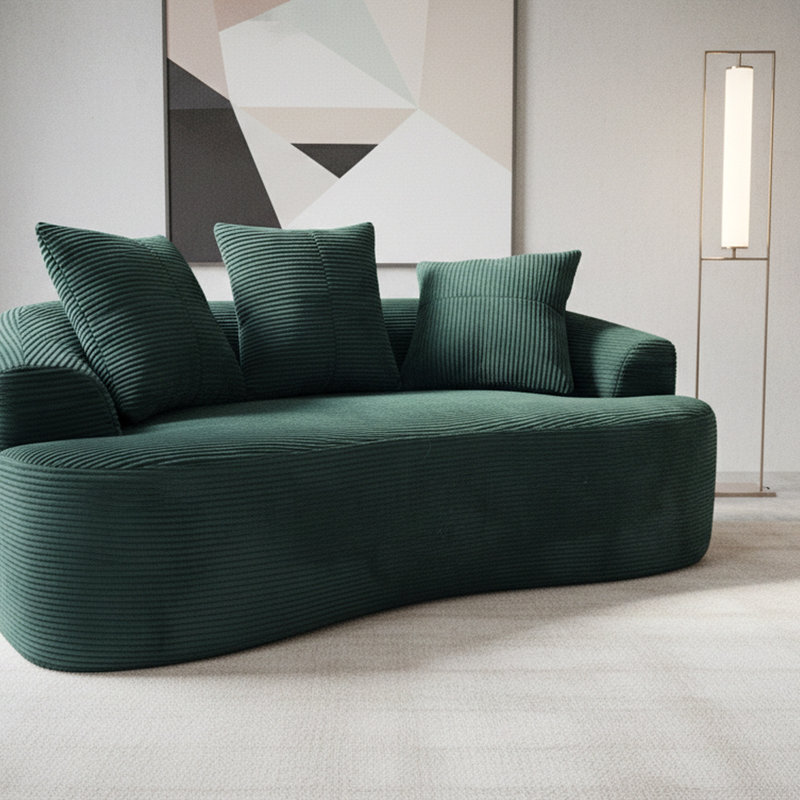 Causeuse incurvée 65,35 po avec coussins à ressorts ensachés pour siège moelleux, petit espace avec 3 coussins décoratifs, aucun assemblage requis