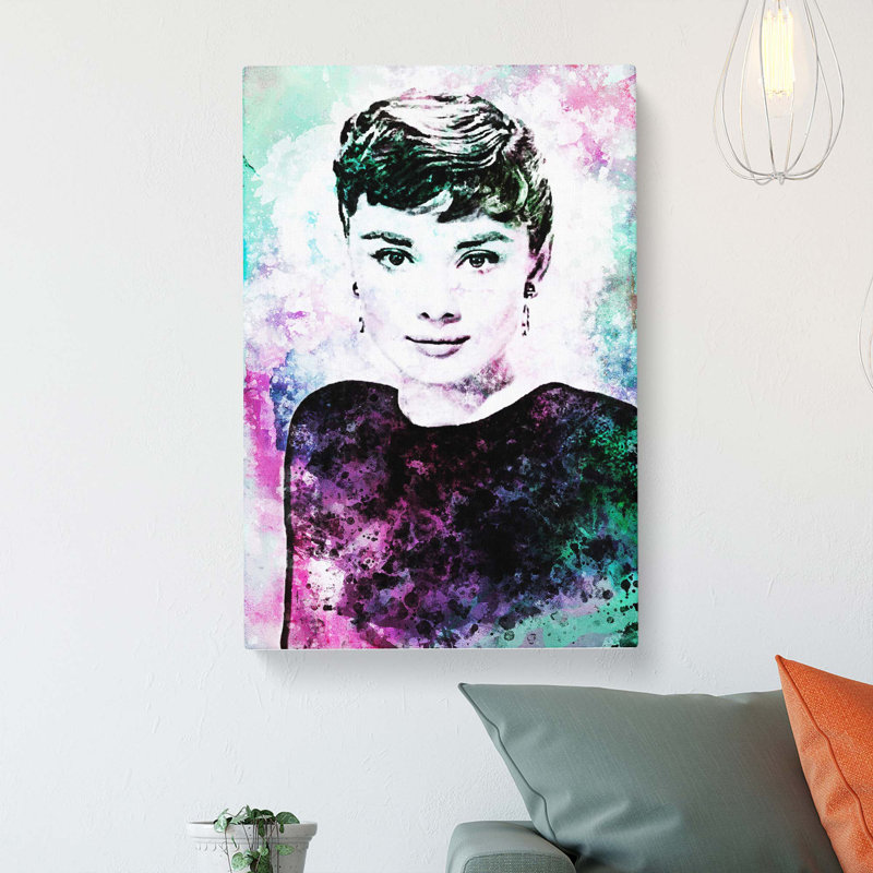 Portrait Of Audrey Hepburn In Abstract - Wrapped Canvas, 50cm H x 35cm W x 3cm D