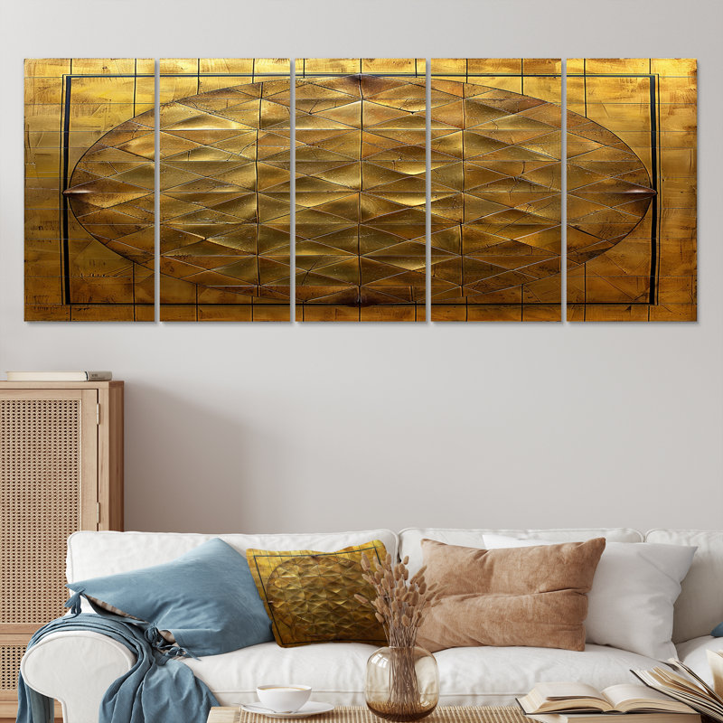 «Unity Flower Of Life Gold» - art mural géométrique 5 pièces, H 32 po x l 80 po