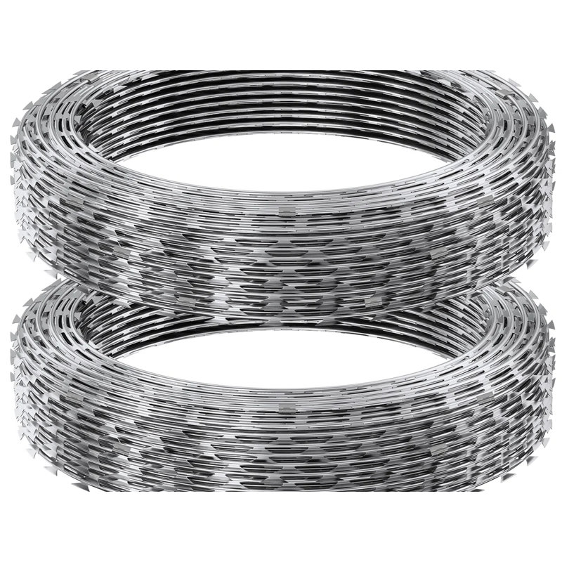 Galvanized Double Spiral Razor Wire Fence Set, 98 ft Coverage