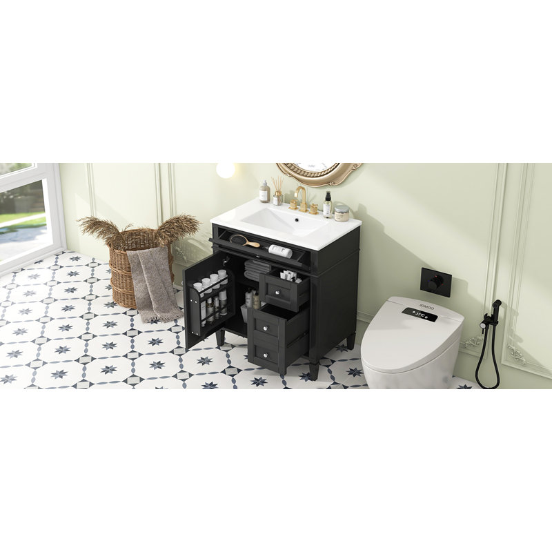 Meuble-lavabo de 30 po avec lavabo supérieur, Noir