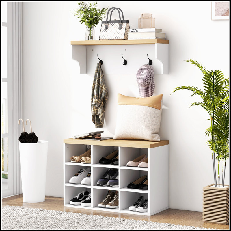Ensemble de banc à chaussures 2 en 1, armoire de rangement 9 paires avec portemanteau pour vestibule moderne et rangement