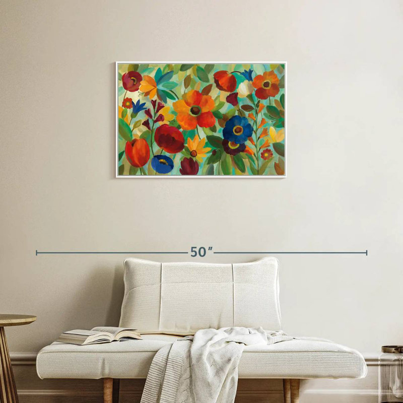 Été floral III, Cadre flottant blanc, 31 po x 21 po
