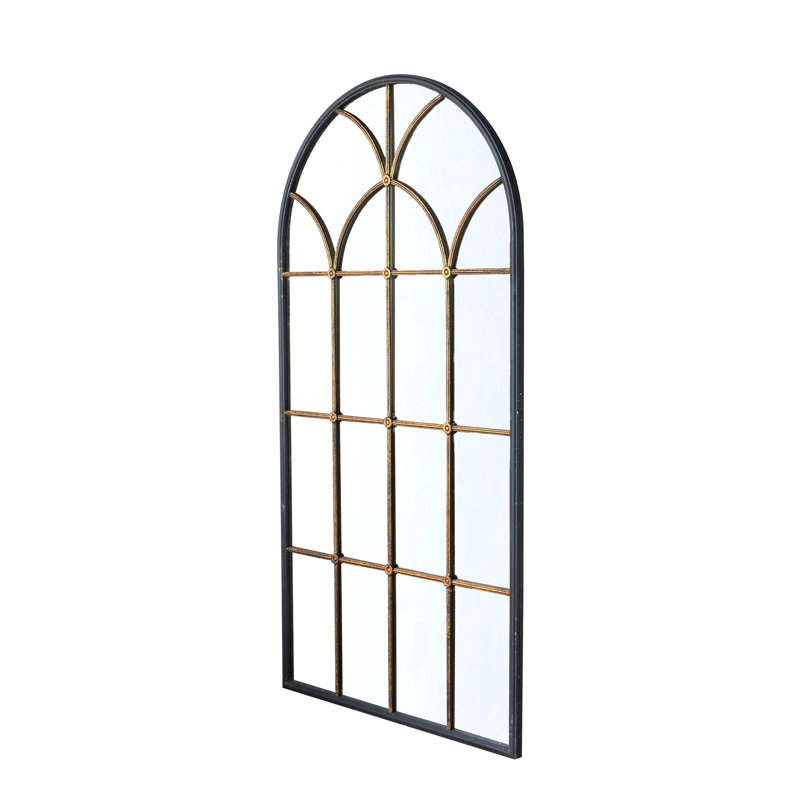 34X65.5" Arched Full-Length Mirror With Black And Gold Windowpane Design