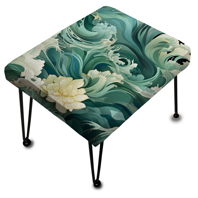 Green Aquamarine Cascade Chann - Coastal Rectangle Ottoman