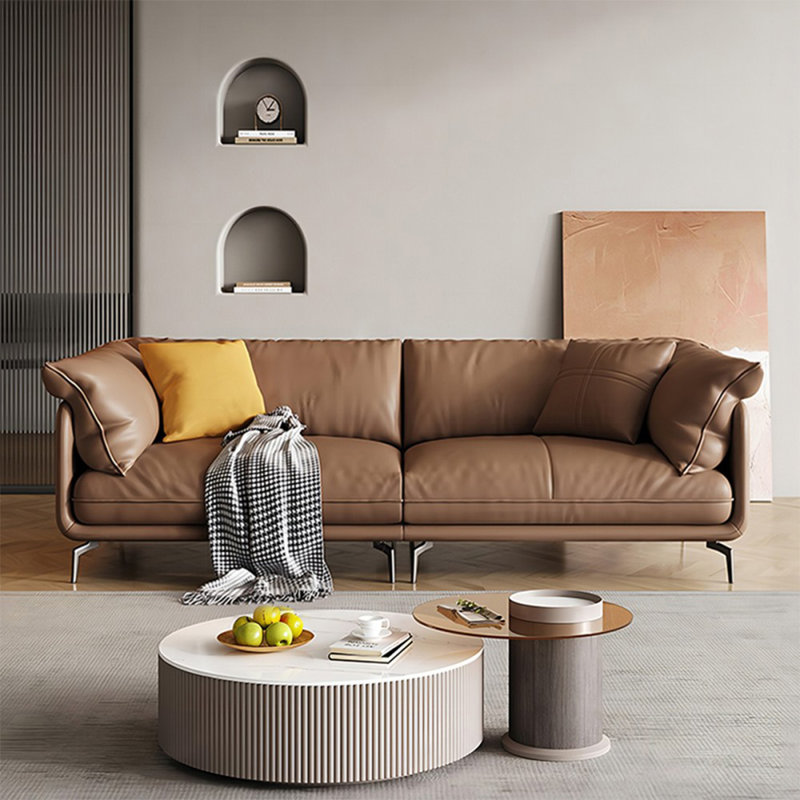 Causeuse modulaire en cuir véritable Coffee Coffee, 35,04 po H x 86,61 po L x 35,43 po D, 2, Café