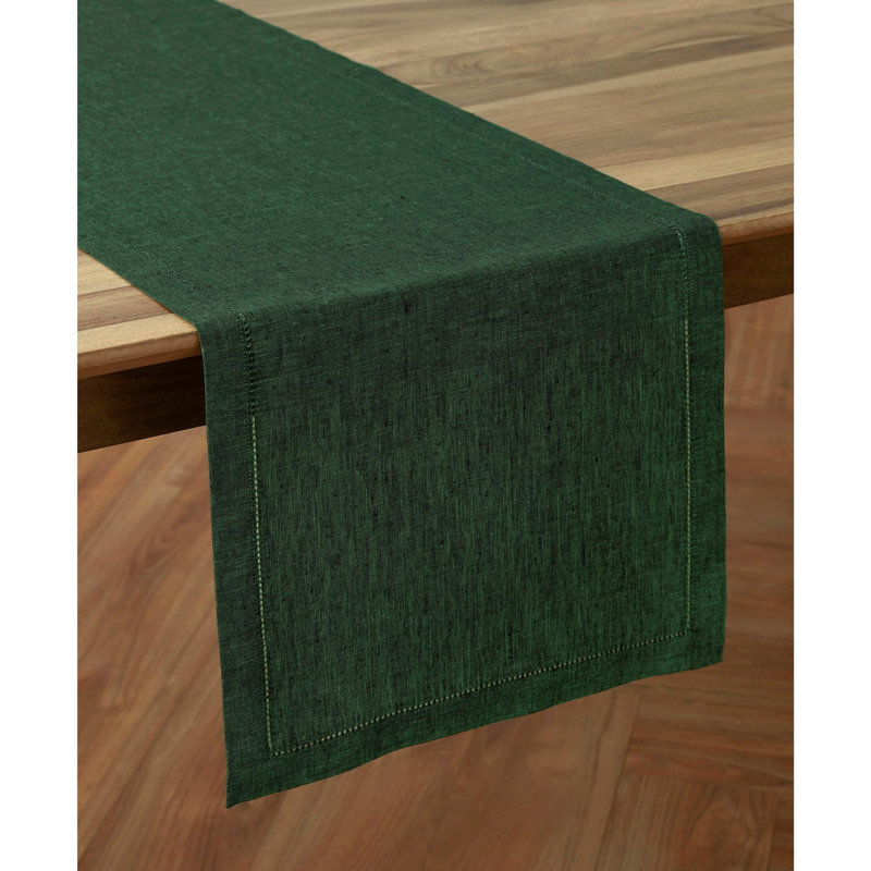 Milan - 100% Pure Linen Table Runner, Forest Green, 132" x 14"