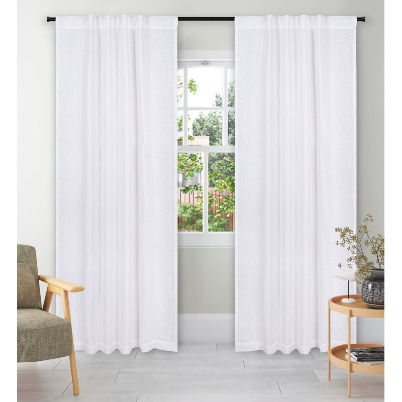Rideau 100% lin blanc pur pour la chambre à coucher ou le salon (paquet de 1), L 50 po x L 96 po