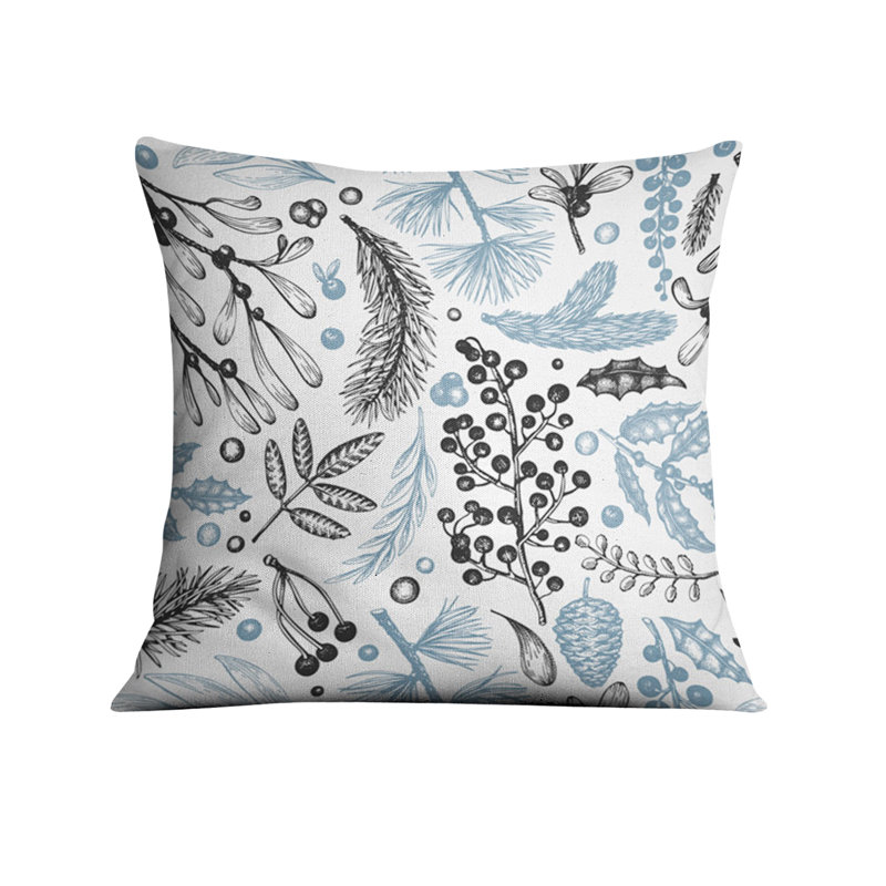 Throw Pillow Cover Only, H 16 po x l 16 po, Bleu / blanc floral 1