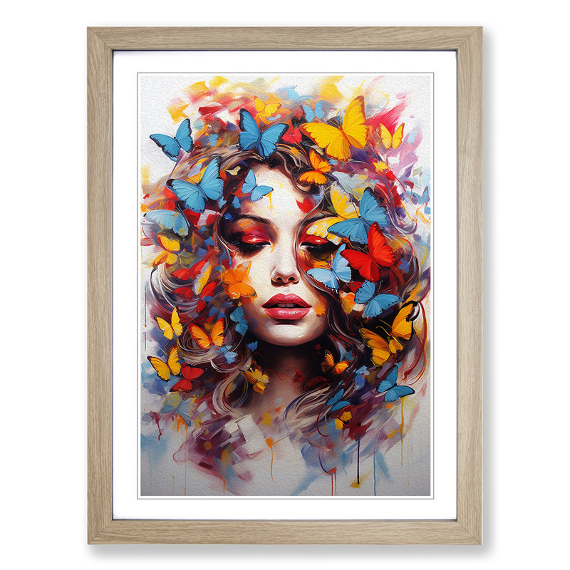 Butterfly Action Painting Art - Framed Print, Oak Framed, 46cm H x 34cm W x 2cm D