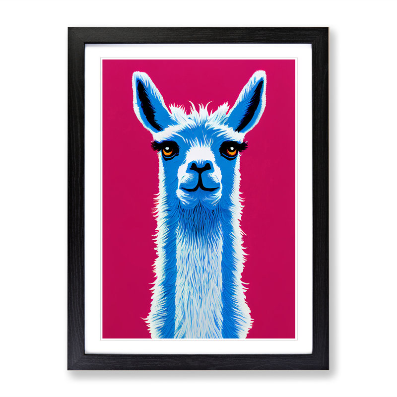 Llama Pop Art - Picture Frame Print, 34cm H x 25cm W x 2cm D, Oak