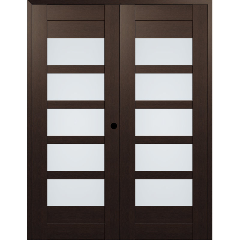 Portes françaises préfinies en verre Avon, 35,5 po x 79,375 po, Chêne Veralinga, Réversible