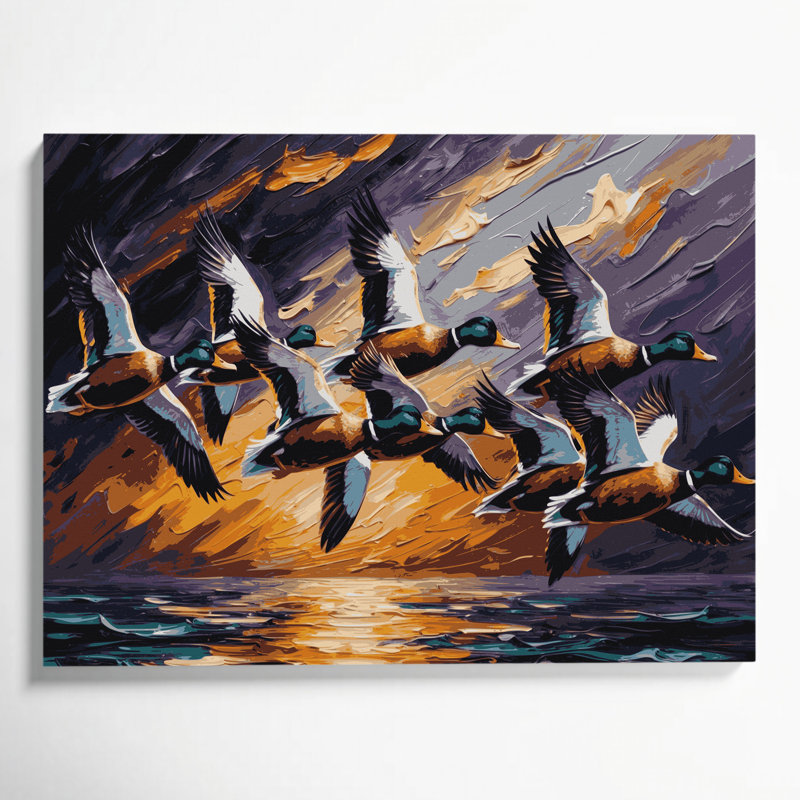 «Birds Mallard», art mural sur toile mauve, H 12 po x l 18 po