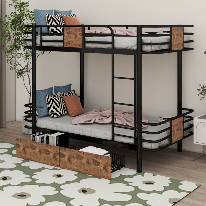Lit superposé simple au-dessus de simple TG avec tiroirs Adiel Kids, Noir