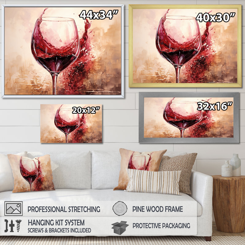 Cabernet Curve I - Vin, art mural encadré, salon, H 30 po x l 40 po x P 1,5 po, Toile tendue