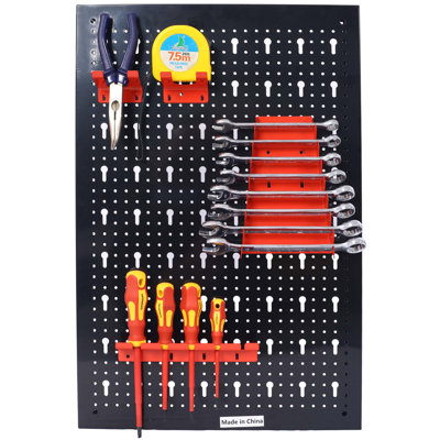 Organisateur mural de panneau perforé, organisateur de garage pour outils en métal de 4 pi avec 3 panneaux perforés, porte-foret, porte-clés, accessoires de crochets, panneau perforé mural de rangement pour atelier, noir