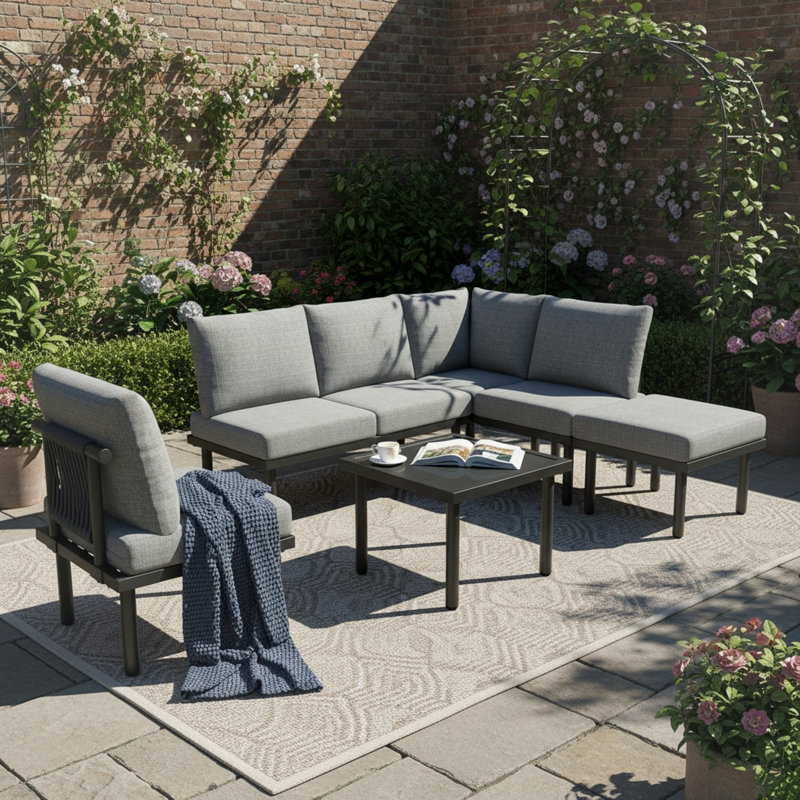 Woven Rope 6 - Person Garden Lounge Set With Cushions, Grey
