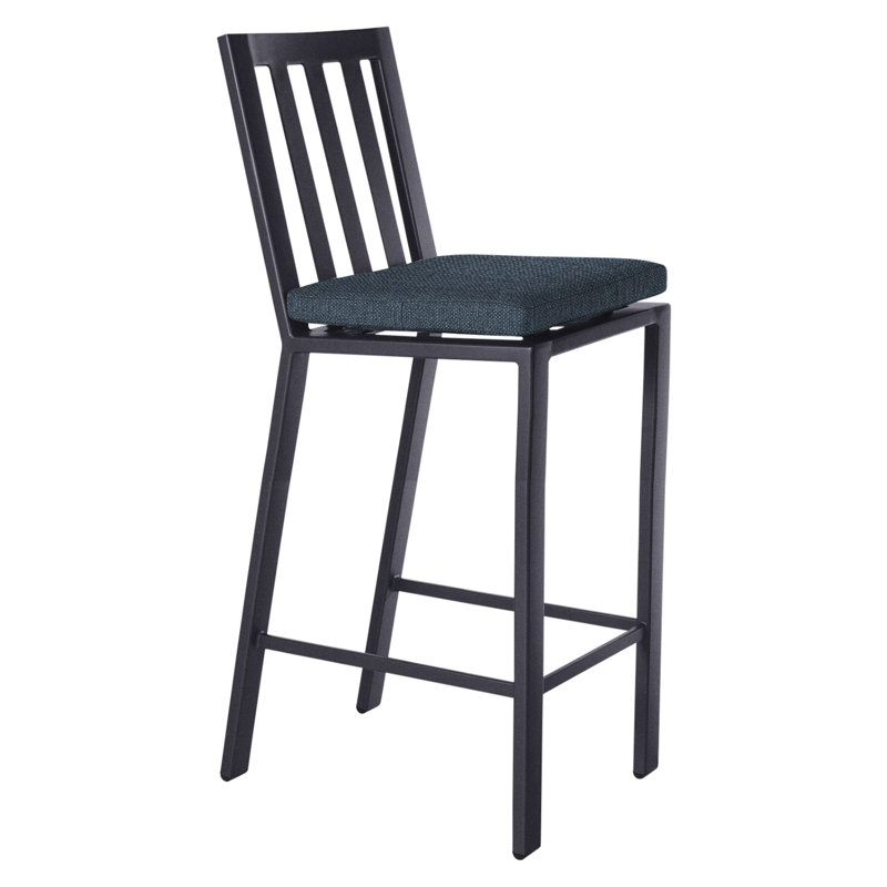 Aris Outdoor Bar Stool, Graphite, Alcazar Redwood, 31.75"