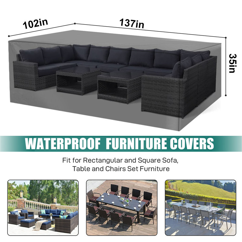 Housses pour patio d'extérieur 600D 137 x 102 x 35 po 600D convenant à 8 à 14 sièges, H 35 po x l 137 po x P 102 po