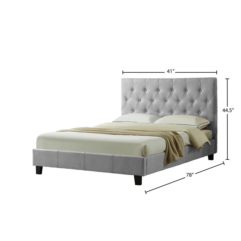 Lit plateforme tapissier avec tête de lit capitonnée, aucun sommier requis, moderne, gris, simple, Gris, Simple