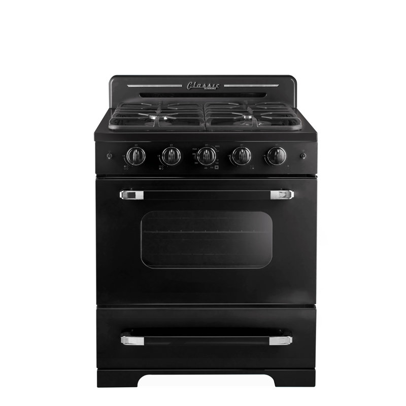 Cuisinière au gaz autoportante 30 po à 4 brûleurs avec four à convection 30 po Classic Retro, Noir minuit