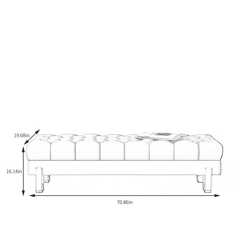 Banc rembourré en cuir, H 16,14 po x l 70,86 po x P 19,68 po