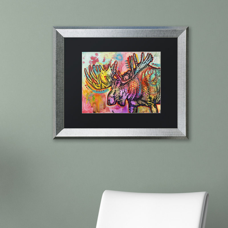 «Moose» par Dean Russo - impression d'art graphique, H 11 po x l 14 po x P 0,5 po, Noir, Cadre noir