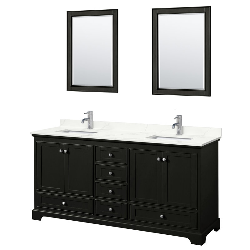 Ensemble de meuble-lavabo double autoportant Deborah avec plateau en quartz et miroir, Giotto Quartz, Monotrou