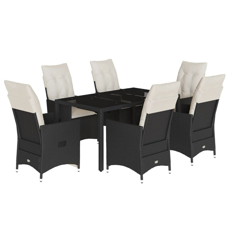  Garden Dining Set Black, 6, 59.1" x 35.4" x 29.5", With footrest