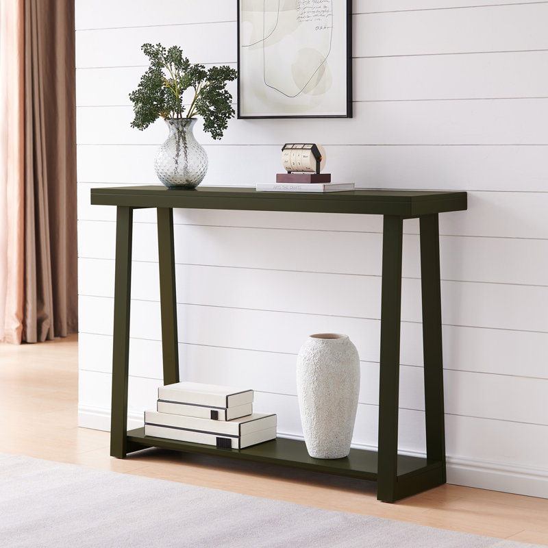 44 Inch Modern Wood Narrow Console Table with 2-Tier Storage Shelf for Entryway or Living Room, Slim Sofa Table for Hallway or Behind Couch - Caviar