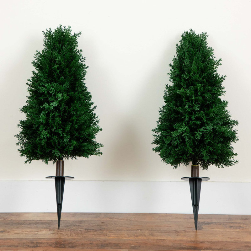 Faux Cedar Plant in Ground Stake, 30" H x 11" W x 11" D