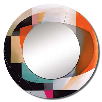 Parniti Exploring Abstracted Patterns IV - Geometric Decorative Wall Mirror, Green Mirror, Printed Metal Art
