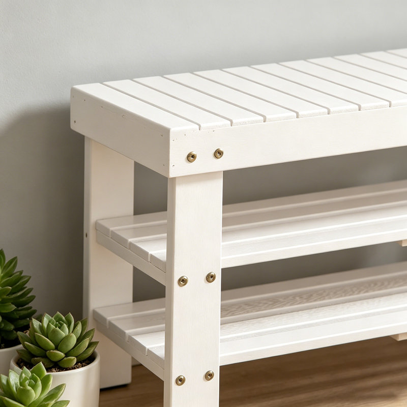 Pina Quality Solid Wood Shoe Bench, White