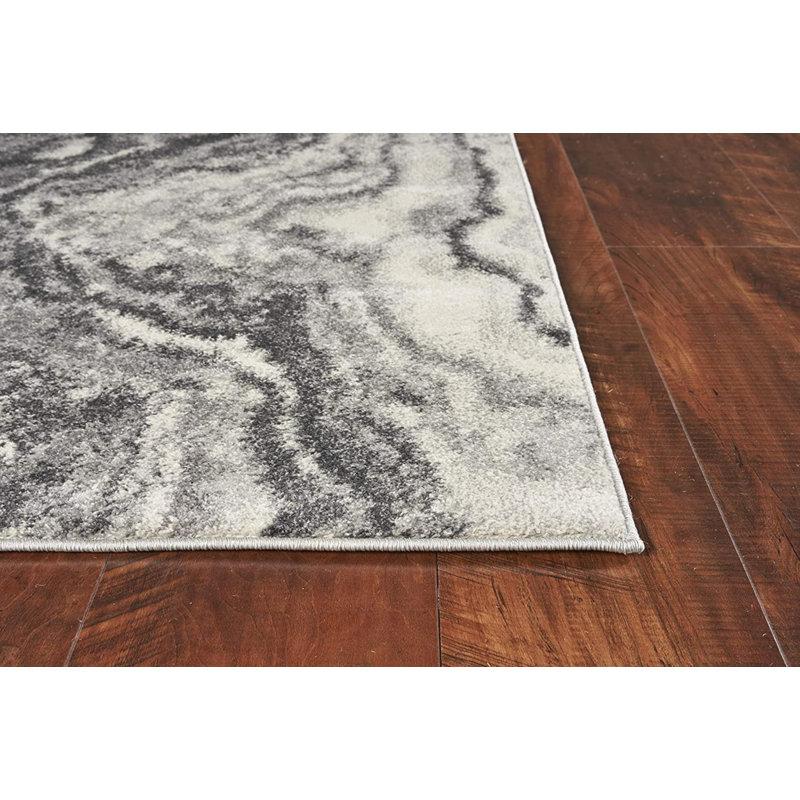 Tapis abstrait gris et ivoire 5 pi x 8 pi