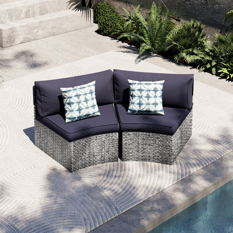 2 - Person Fully Assembled Curved Patio Conversation Set With Waterproof Cover, Navy