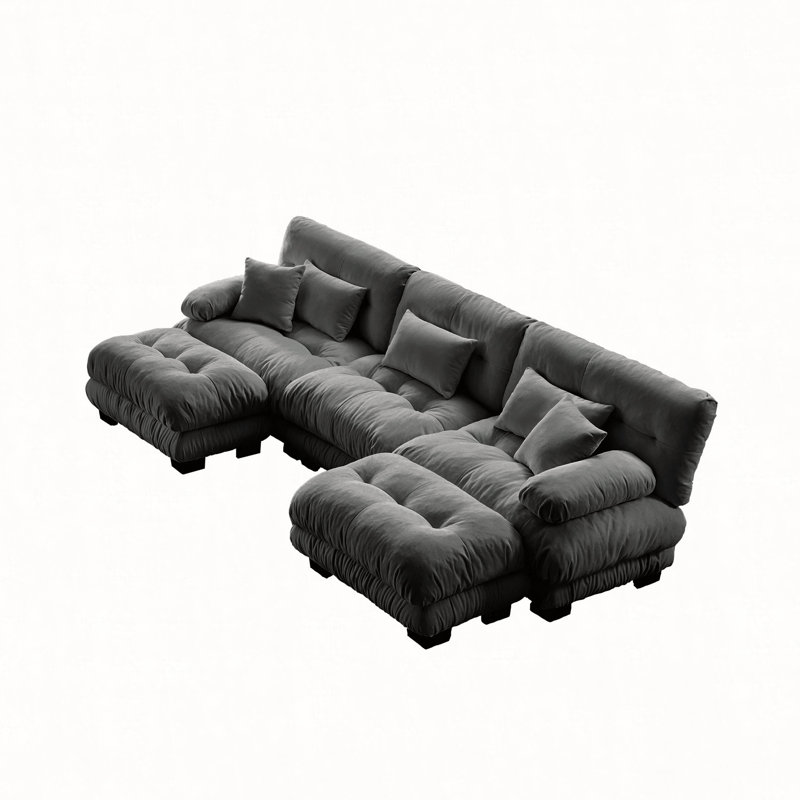 Canapé modulaire de luxe Luxury - Canapé en U surdimensionné pour salon, canapé à 2 places avec repose-pieds, chenille, Gris