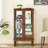 Oak Curio Cabinet With Tempered Glass Doors And Mirrored Back Panel Rectangular In Flexible Storage-2082994053-2082994299