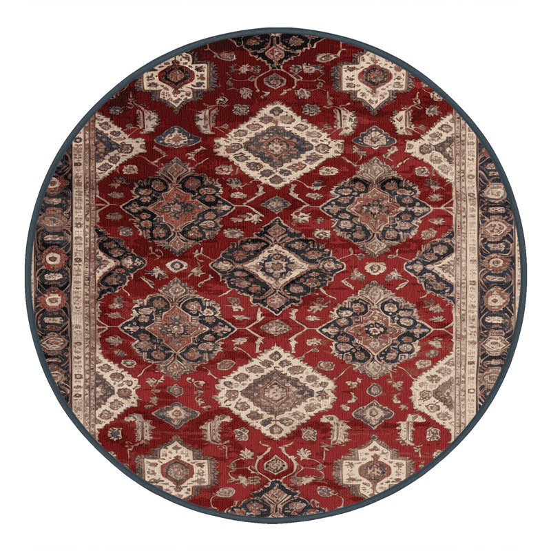 Tapis persan noir lavable à la machine, Rond 7 pi