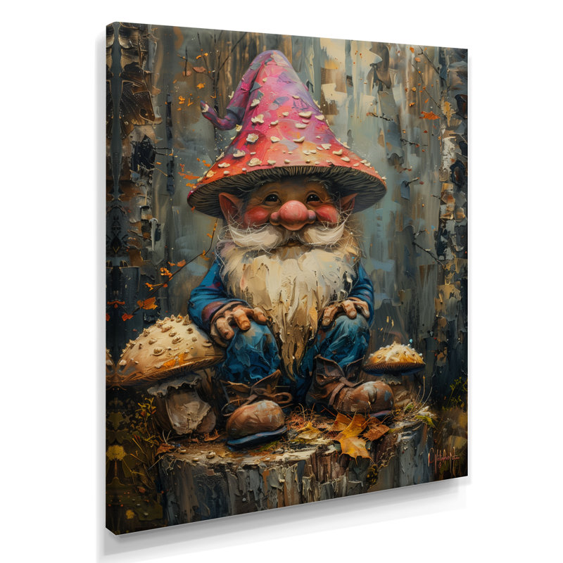 Ami fongique rouge, bleu et gnome - art mural gnome, Toile tendue, H 30 po x l 40 po