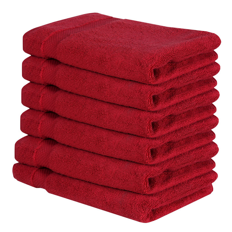 Splash 100% Cotton Zero Twist Hand Towel Set, 550 GSM Soft Absorbent Hand Towels for Bathroom, Spa & Daily Use, OEKO-TEX Certified, 6 Pack, Red