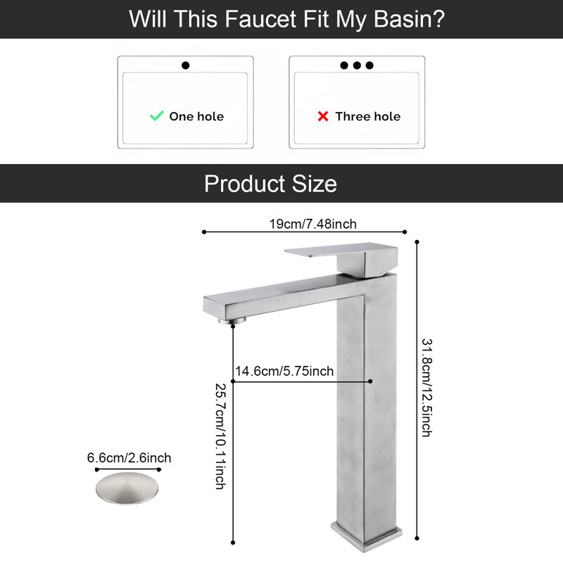 Single Handle Bathroom Vessel Sink Faucet With Pop-up Drain